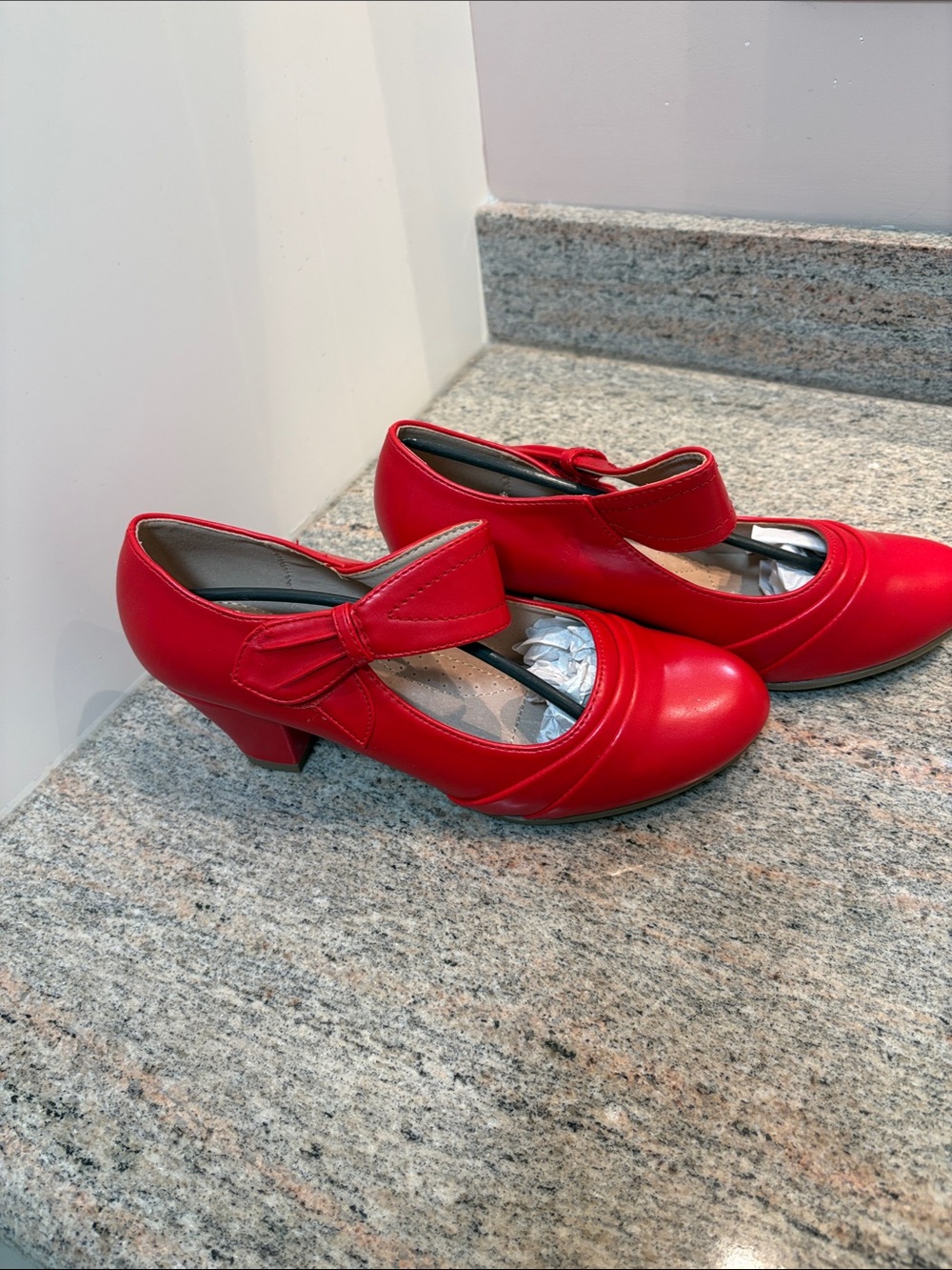 Vintage-Inspired Red Mary Jane Heels with Bow Accent